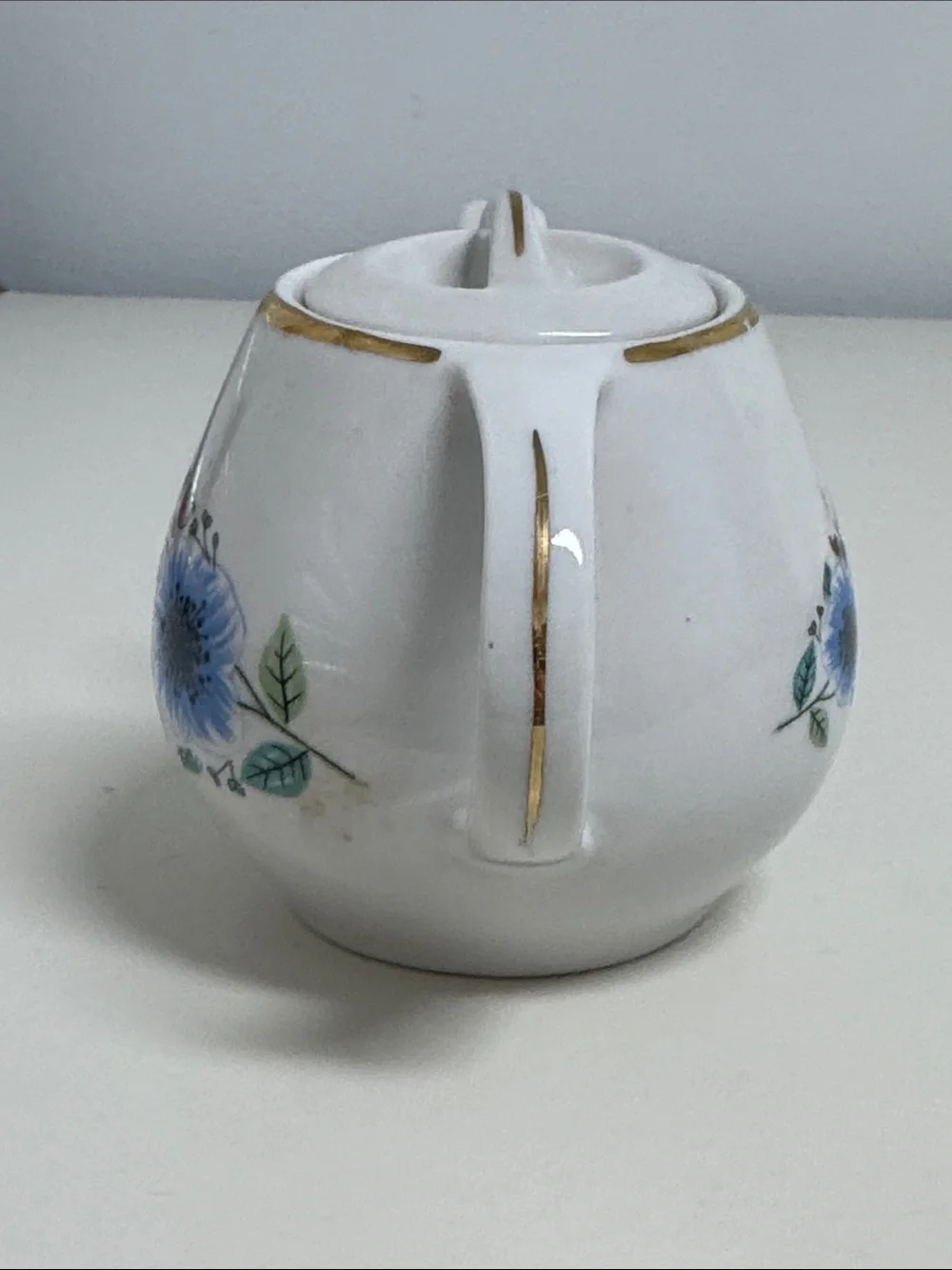 Lubiana Made In Poland  Porcelain Teapot with Blue Floral Design and Gold Trim